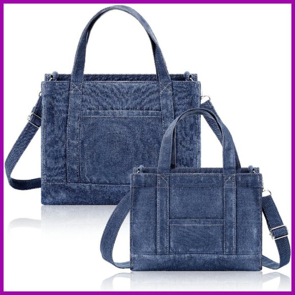 Denim Tote Bag Set 2-Piece Crossbody Shoulder Handbag Lightweight Portable